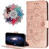 IMIRST Faux Leather Flip Case for Samsung Galaxy S22 5G - Kickstand Card Mandala Embossed Shockproof Slot Wallet Phone Cover for Samsung S22 5G Case LD Mandala Rose Gold