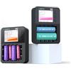 LIMETA R4EVO 6 Slot Caricabatterie Intelligente LCD, Ricarica Rapida Indipendente, USB QC3.0 Uscita, Compatibile con 18650 21700 26650 AA AAA C Li-ion Ni-MH Ni-CD Con funzioni di scarico e analisi