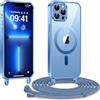 Kokio Cover Magnetica per iPhone 13 pro max 6,7 Pollici Case avec Cordino,Compatibile con MagSafe, Trasparente Morbido Custodia Paraurti Antiurto, Resistente all'us, Antigraffio, Blu