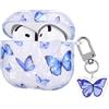 DiyGody Custodia Scintillante Compatibile con Airpods 4 Gen 2024 con Portachiavi, Cover Protettiva con Motivo di Farfalle Blu per Ragazze, Case in TPU Ultrasottile AntiGraffio Antiurto Anti Scivolo