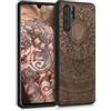 kwmobile Custodia Compatibile con Huawei P30 Pro Cover - Back Case in Legno con Bumper in Silicone TPU - Sole indiano marrone scuro