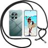 ISOI Cover con Cordino per Oneplus 12, Custodia Trasparente con Collana Tracolla Laccio Collo Ultra Sottile Morbido TPU Silicone Antiurto AntiGraffio Antiscivolo Case, Nero