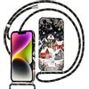 Foonary Natale Cover con Cordino per iPhone 15, Neve Christmas Custodia con Aesthetic Snow Xmas Motivo Disegni Laccio Collana Tracolla, Silicone Necklace Corda Cover Case per iPhone 15 6,1