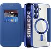 IMEIKONST Cover Magnetica per Samsung Galaxy S25 Plus con Scomparto per Carte, [Compatibile con MagSafe] [Blocco RFID] Custodia Portafoglio Trasparente Case per Samsung S25 Plus. Blu Scuro JDCX