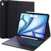 CHESONA Custodia per tastiera iPad Air 13 pollici (M2,2024/M3,2025), 3 zone 7 colori, tastiera iPad Air 13 con trackpad, 2 canali BT, layout magnetico rimovibile QWERTZ tedesco, nero