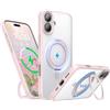 Niunisi Magnetico 360°Ring per iPhone 16 Custodia con Supporto, Compatibile con Magsafe Militare Grado Antiurto Copertura Girevole Kickstand Phone Cover per iPhone 16 6.1, Rosa