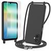 TTSWJBD Cover per Samsung Galaxy A07 con Cordino Custodia con 1 Pellicole Vetro Temperato, Silicone Liquida Case con Laccio Tracolla, Regolabile e Rimovibile, Antishock, Anticaduta - Nero