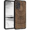 kwmobile Custodia Compatibile con Samsung Galaxy A52 / A52 5G / A52s 5G Cover - Back Case in Legno con Bumper in Silicone TPU - Sole indiano marrone scuro