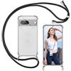 ISOI - Cover con Cordino compatibile con Google Pixel 7, Regolabile Collana Tracolla Laccio Collo, Trasparente Custodia in Silicone TPU Morbido con Paraurti Airbag Antiurto - Nero