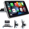 hizpo Autoradio singola 1 DIN con CarPlay Android Auto wireless, touchscreen inclinabile rotante HD da 10,1 GPS Navi Bluetooth, supporto telecamera di backup, ricevitore audio video