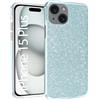 N NEWTOP 3in1 Cover Compatibile Apple iPhone 15 Plus, Custodia Case GLITTER Brillantini Paper Interno Bling TPU + PC Flessibile Morbida Case Posteriore Lucida Protezione Fotocamera (Azzurro)