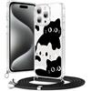 Coalbooliy Custodia con Cordino per iPhone 16 Pro 6,3, Trasparente Aesthetic Modello Chat Disegni Cover con Collana Antiurto Case Protezione della Fotocamera Cellulare Girocollo per Femmina, 02
