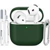 TNSNK Silicone per AirPods 4 Case Cover, A8-Dark Green | Morbido, leggero, antiscivolo, antigraffio, ricarica cablata/wireless. Pennello pulitore + chiavetta.