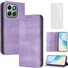 OUEAYIEN Cover per Honor X6A/X6B Custodia a Libro con Vetro Temperato Blocco RFID Antiurto Pelle Portafoglio Porta Carte Supporto Stand Vintage Flip Custodia per Honor X 6B 6A HonorX6A Viola
