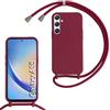 MBSLFY Cover per Cordino con Collana per Samsung Galaxy A55, Custodia Silicone Morbido con Corda, Case Tracolla Silicone con Necklace Regolabile per Samsung Galaxy A55, Rosso