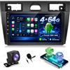 NHOPEEW 2G+64G Android Autoradio per Ford Fiesta 2002-2008 - Senza fili Carplay e Android Auto - 9 pollici Android Stereo con WiFi EQ GPS Mirror Link FM RDS + AHD Telecamera posteriore&Mic