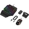 Garsent Combo Tastiera e Mouse da Gioco a Mezza Mano, Convertitore Mouse Tastiera Meccanica da Gioco 4 in 1, Tastiera Retroilluminata a LED a 39 Tasti Cablata per Android, Harmony, IOS da
