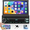 CAMECHO Autoradio 1 Din con Bluetooth Mirror Link, Stereo Auto Bluetooth con 7 Pollici Manuale Flip Out Touch Schermo Autoradio 1Din con FM/EQ/USB/Type-C Controlli al volante + Telecamera Posteriore