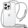 JETech Cover a Tracolla per iPhone 14 Pro 6,1 Pollici con Cinghia Cordino Regolabile, Trasparente Anti Ingiallimento Antiurto Protettiva Cellulare Custodia con Cordoncino il Collo (Argento)