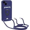 Esakycn Collana Cover per Apple iPhone 16, Cordino Custodia Silicone Blu con Slidable Protezione Fotocamera, Titolare della Carta, Anello Supporto Corda Case per iPhone 16 6,1 , Blu