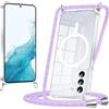 Buoluoioir Magnetica Trasparente Cover per Samsung Galaxy S22 5G con Cordino,[Compatibile con MagSafe] Custodia con Collana Sottile Morbida Silicone TPU Antiurto Bumper Protettivo Case,Viola