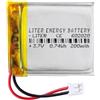 Liter energy battery Batteria 602020 LiPo 3.7V 200mAh 0.74Wh Ricaricabile Connettore PH2.0 (JST-PHR-02) Tipo B Litio: Assicurarsi che la polarità del dispositivo corrisponda 22x20x6mm (PH2|200mAh|602020)