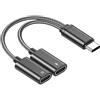 leruiyezs adattatore usb c usb 2 in 1 con funzione ricarica e audio, sdoppiatore type c robusto e compatto da 9 cm, splitter type c compatibile con dispositivi Android, tablet e laptop