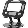 Generico Supporto Tablet da Tavolo Pieghevole Regolabile in Metallo Nero,Girevole a 360°,Porta Cellulare per 4-16 iPad,Kindle,iPhone,Samsung,Porta Tablet Supporto Telefono Scrivania (Fondo Tondo)