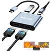 Obcxin Adattatore USB C HDMI 4 in 1 Hub con 2 HDMI, USB 3.0, PD 100W, Doppio Monitor Splitter Tipo C compatibile con MacBook Pro/Air, iPad Pro/Air, Samsung Galaxy, Surface, Dell