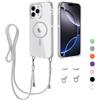 GoodcAcy Magnetica Cover per iPhone 16 Pro Max con Cordino, Compatibile con MagSafe, Custodia Trasparente Hard PC Sottile TPU Bumper Antiurto Protettiva Case con Corda Collana Tracolla Laccio, grigio