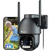 Ctronics Telecamera di Sicurezza Ctronics 4K da Esterno WiFi, Telecamera PTZ con Visione Notturna a Colori 8MP, WiFi 2.4/5GHz, Rilevamento Persone/Veicoli/Animali, Supporto NVR, Audio Bidirezionale, IP66