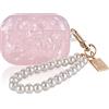 DiyGody Protettiva Custodia in Glitter Compatiblile con Apple AirPods Pro, Elegante Scintillante Custodia Antiurto in Silicone TPU per Airpod Pro con Portachiavi in Perla, Anti Scivolo AntiGraffio - Rosa