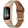 MiRowy Cinturino in Pelle per Fitbit Charge 6 / Fitbit Charge 5, con Fibbia Lucido in Acciaio Inossidabile, Regolabile di Ricambio Cinturino - Albicocca