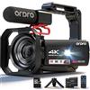 ORDRO Videocamera 4K Kit Completo, 64MP Camcorder Zoom 18X, Visione Notturna IR, Schermo 3 Orientabile - Set Vlogging con Treppiede, Impugnatura, Microfono, SD 32GB, Paraluce, Telecomando, 2 Batterie