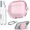 R-Fun per Custodia AirPods 4 con Bloccaggio Sicuro & Kit Di Pulizia, Custodia Protettiva Antiurto Anti-Caduta per Cuffie Compatibile con AirPods 4, Rosa Trasparente