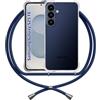 ANFAIRLACE Cover Cordino Compatibile con Samsung Galaxy S25 FE, Custodia Trasparente Silicone Morbido Regolabile Antiurto Cuscino d'Aria Rinforza Angoli Chiaro Case, Navy
