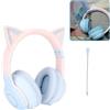 Gugxiom Cuffie Cat Ear, Cuffie da Gioco Wireless Tramite Bluetooth Cavo AUX da 5.1/3.5mm, Cuffie Pieghevoli con Luci LED a 7 Colori e 4 modalità LED per Ragazze, Adulti(Blu)