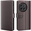 COQUE Custodia OnePlus 12 Shell, Custodia Flip in Vera Pelle di Vacchetta con Slot per Schede Custodia in Pelle per OnePlus 12-Marrone