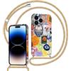 Saqmkil Cover con Cordino per iPhone 16 Pro 6,3, Aesthetic Collage Frutta Disegni Ragazze Custodia con Tracolla Laccio CollanaCollo Corda, Morbido TPU Bumper Silicone Antiurto Protettiva Case