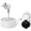 HuaLiSiJi Prolunga Doppia Schuko 16A 250V Cavo di Prolunga con 2 Prese Schuko 90 Gradi 3x1.0mm² Contatto di Protezione Presa IP44 per Esterno o Interno, Casa, Ufficio (Bianco, 1.5m)