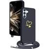 YANJIEER Cover con Cordino per Samsung Galaxy S25 FE Custodia Cuore d'Amore Carino Motivo, Collana Laccio Tracolla Regolabile Per Donne Ragazze, Sottile Silicone Protettiva Case Nero