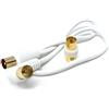 Drut Cavo coassiale per Antenna TV RF ad Angolo retto Maschio-Maschio Corto da 40 cm con accoppiatore Femmina-Femmina connettori Dorati 75 Ohm, 3C2V 1,3 Piedi Bianco