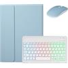 kaidisen Custodia con tastiera retroilluminata per iPad Air 13 M3/M2 (2025/2024)/iPad Pro 12,9 6a/5a/4a/3a generazione, con mouse e tastiera a colori retroilluminata rimovibile, blu nebbia + bianco