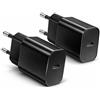Generico 2 Caricatori USB-C 25W PD 3.0 Ricarica Rapida compatibile con iPhone 16/15/14/13/12,Samsung Galaxy S24/S23/S22/S21,Xiaomi,Huawei,Pixel,Oppo,OnePlus, Realme, iPad, Tablet Presa EU, Neri
