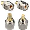 Futheda 4PCS SMA to UHF Connectors Kit UHF to SMA Male to Female RF Coax Adapter Nickel Plated SO239 PL259 Converter to SMA Connector Compatible with Handheld Antenna Two Way Radios