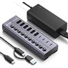 BELCHERI Hub USB con alimentatore, 10 porte USB 3.2 Gen 2 10 Gbps attivo, in alluminio con 60 W (12 V 5 A), 6 porte USB-A e 4 USB-C, supporta la ricarica rapida BC1.2