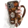 Yirlbey Cover con Cordino per iPhone 15 Pro, Morbido Silicone Custodia con Aesthetic Collage Leopardata Disegni, Antiurto Bumper Case con Tracolla Collana Orologi per Catena iPhone 15Pro 6,1, Autunno