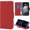 N NEWTOP Cover Compatibile con XIAOMI 15T, HQ Lateral Custodia Libro Flip Chiusura Magnetica Portafoglio Simil Pelle Stand Protezione Completa Case TPU Anti Urto Guscio Base Porta (Rosso)