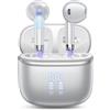 HOIFA Cuffie Bluetooth, Auricolari Bluetooth 5.4 Cuffie Wireless In Ear con microfono stereo ENC HD, cuffie wireless bluetooth 50H, Cuffiette Wireless IP7 Impermeabile con Display LED, Argento