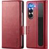 TUCCH Custodia per Galaxy Z Fold 6 2024, Cover Pelle Sintetica PU Protezione Portafoglio Blocco RFID Slot Carte Supporto Slot per S Pen Magnetica Compatibile con Galaxy Z Fold6 5G 7.6, Rosso Scuro